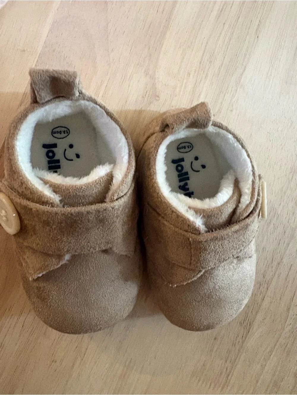 Baby Suede Button Moccasins in Taupe - Infant Walker Shoes